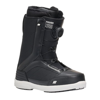 Black K2 Haven snowboard boot with BOA dial closure, high-ankle design and white sole.