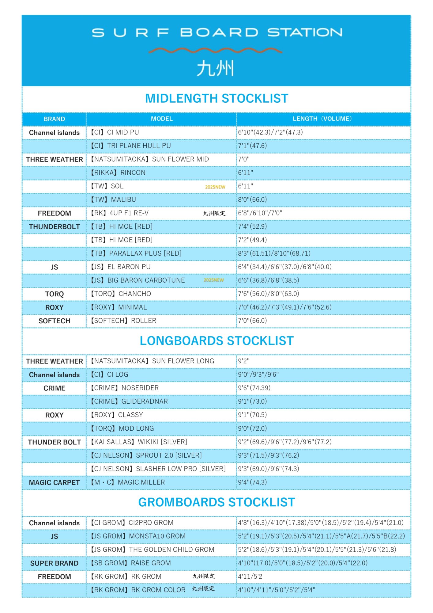SURFBOARD STATION KYUSYU STOCKLIST MIDpdf_page-0001 - SHOP NEWS | ムラサキスポーツオンラインストア 通販