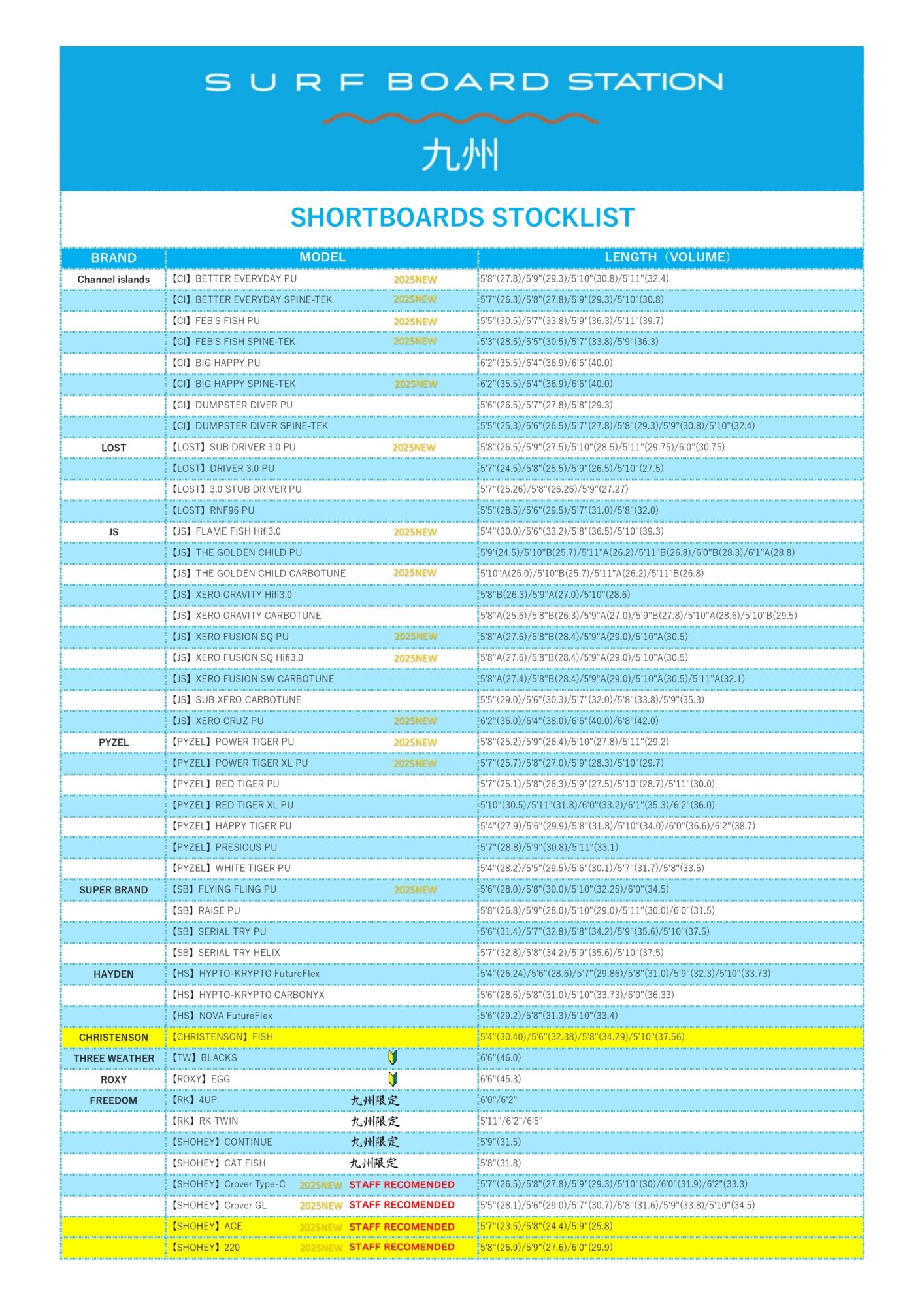 SURFBOARD STATION KYUSYU STOCKLIST short_page-0001 - SHOP NEWS | ムラサキスポーツオンラインストア 通販