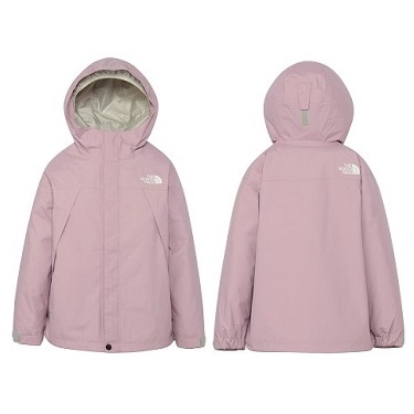 Light pink North Face hooded jacket shown from front and back with logo on the chest.