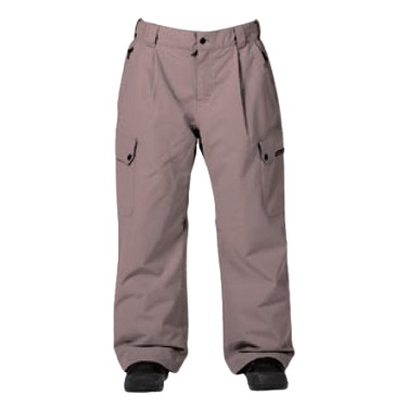Mauve snow pants with cargo pockets and an elastic waistband on a white background.