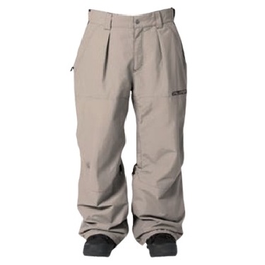 Beige outdoor pants with reinforced cuffs and built-in boot gaiters at the ankles.