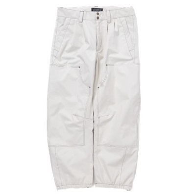 Light beige cargo pants with multiple front pockets and reinforced stitching.