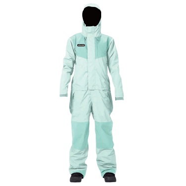 Full-body mint-green protective coverall with attached hood and zip front, shown on a mannequin for chemical/cleanroom protection.