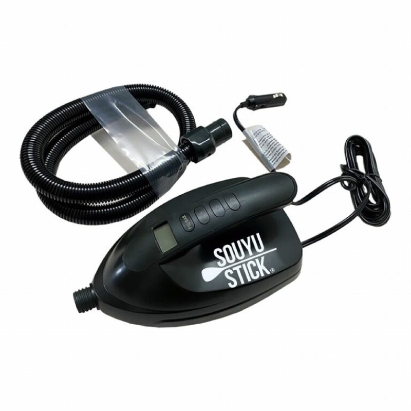 Black Souyu Stick handheld car vacuum with a coiled hose, attached nozzle, and power cord; controls visible on the top.