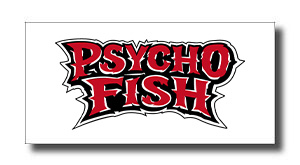 PSYCO FISH LOGO - SHOP NEWS | ムラサキスポーツオンラインストア 通販 Psycho Fish logo: bold red letters with black and white outline on a light background