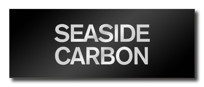 Logo banner reading 'SEASIDE CARBON' in silver gradient on a black gradient background.