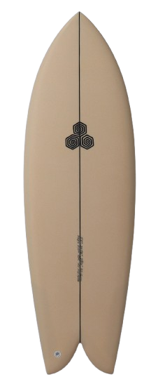 m04591101019997__-removebg-preview - SHOP NEWS | ムラサキスポーツオンラインストア 通販 Beige surfboard viewed from the top with a black center stringer and a triple-spiral logo in the middle.