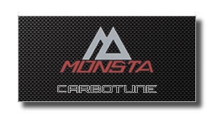 Logo with a gray mountain-shaped 'M' above the red 'MOUNSTA' text and silver 'CARBOTLINE' on a carbon-fiber background.