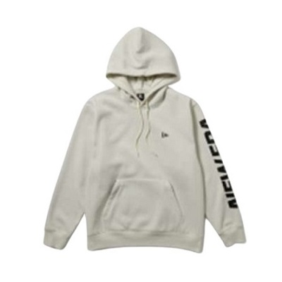 Two-tone hooded windbreaker: black upper half and beige lower half with front zipper and side pockets.