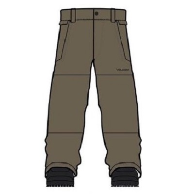 Front view of brown cargo pants with a belt, two front pockets, and reinforced knee seams.