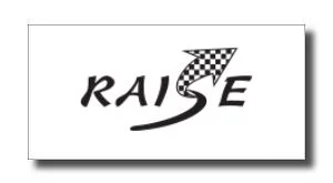 RAISE logo with a stylized checkered-flag element sweeping behind the word 'RAISE'
