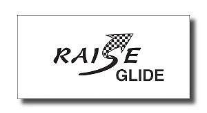 Logo for Raise Glide: stylized wordmark with a checkered flag graphic integrated into the letters