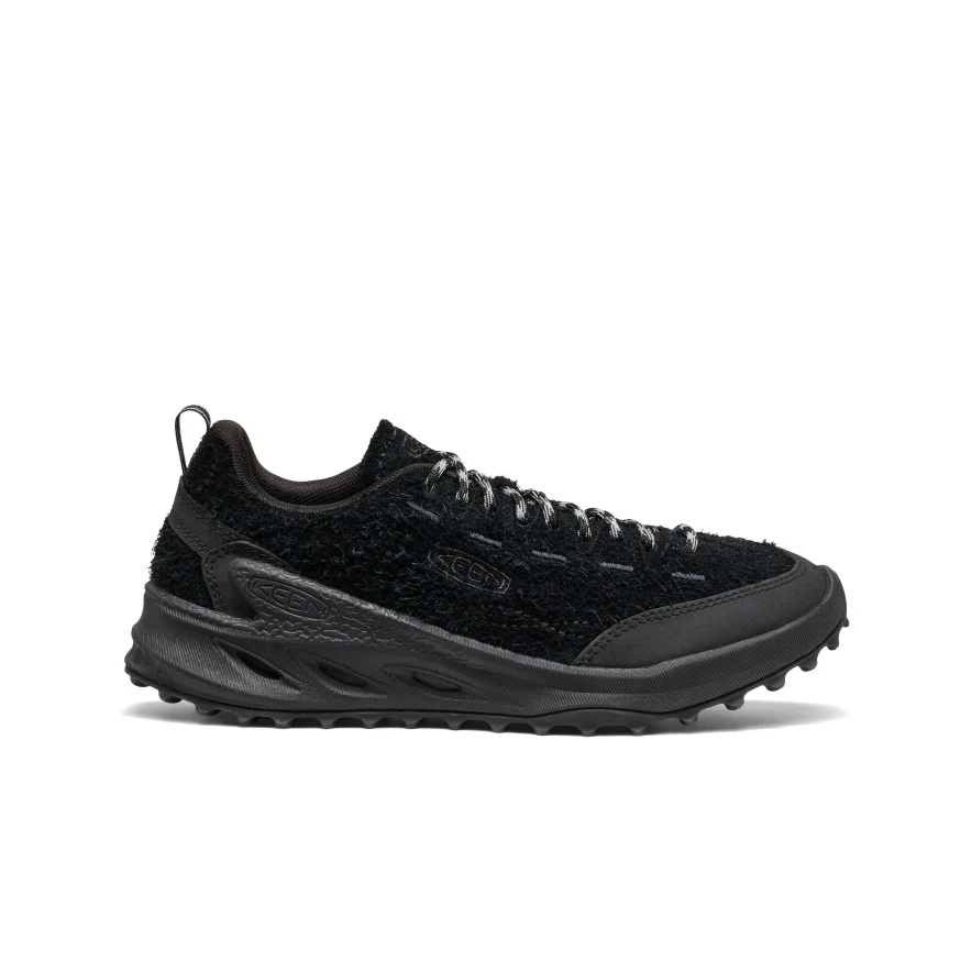 Black KEEN hiking sneaker with a textured knit upper and rugged, chunky sole for outdoor traction.