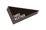 Three Weather logo with white text on a brown irregular shape around it, on a dark background.