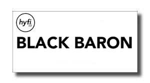 Brand card displaying the bold text 'BLACK BARON' with a small circular hyfi logo in the top-left corner on white background.