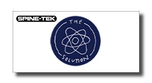 THE SOLUTION SP LOGO - SHOP NEWS | ムラサキスポーツオンラインストア 通販 Brand logos: Spine-Tek in the top-left and a blue circular logo with an atomic symbol labeled 'The Solvon' on a white background.