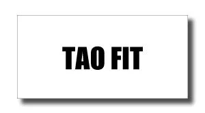 TAO FIT logo in bold black letters on a white card background