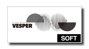 VESPER SOFT logo with abstract overlapping circles and striped curved lines, representing the brand mark.