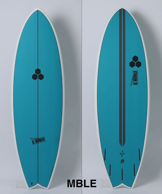 Two teal surfboards shown from deck and bottom views side by side, each featuring a black hexagon logo; left shows the deck with a central stringer, right shows the bottom with a dark vertical stripe and fin slots at the tail.