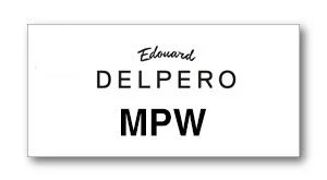 Logo-style name card reading 'Edouard Delpero MPW': 'Edouard' in cursive top, 'DEL PERO' in uppercase, and 'MPW' bold beneath