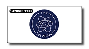 s-THE SOLUTION SP LOGO - SHOP NEWS | ムラサキスポーツオンラインストア 通販 Two logos: SPINE-TEK at top-left and a blue circular logo with an atomic symbol and the words 'THE SOLVION'.