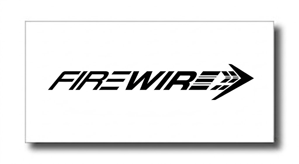 FireWire logo: black stylized wordmark with a trailing arrow on a white background