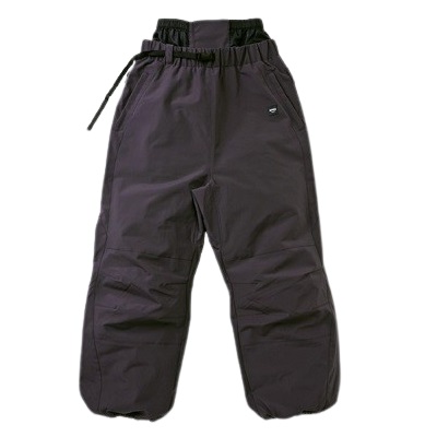 Dark insulated snow pants with an elastic waist and drawstring, suitable for cold weather.