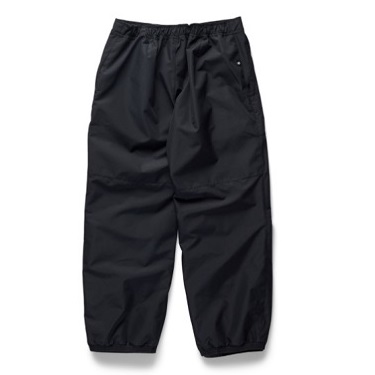 Black jogger-style pants with elastic waistband and cuffs, featuring side pockets for a casual look.