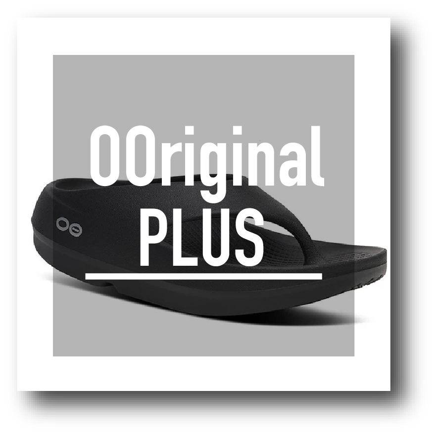 Black flip-flop sandal with a gray overlay reading 'Original PLUS' across the image.