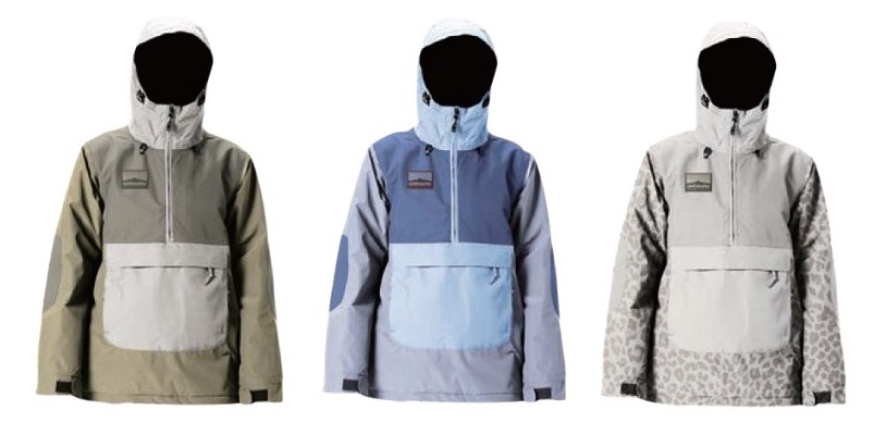Three hooded jackets on a white background: olive, blue, and gray leopard-print, each with a front pouch pocket and zip.