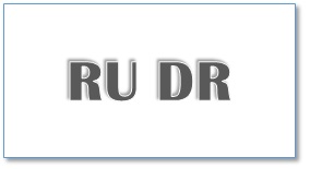 Text reads 'RU DR' in bold gray letters.