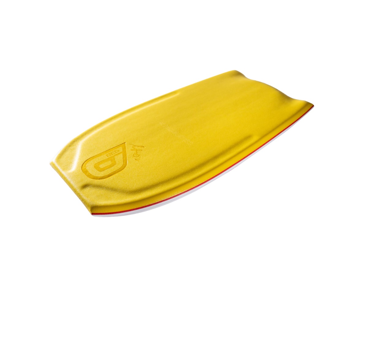 Yellow swimming fin (flipper) with curved blade, isolated on a white background