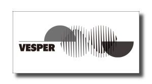 Vesper logo with bold wordmark and overlapping gray semicircles forming a striped circular motif.
