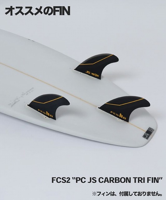 b-cXKqC9dg - SHOP NEWS | ムラサキスポーツオンラインストア 通販 Surfboard fin setup with three black carbon fins mounted on a white board; Japanese title reads 'Recommended fins' and product label says 'FCS2 PC JS CARBON TRI FIN'.