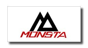 Monsta logo: black double-peak M above a red MONSTA wordmark on white background.