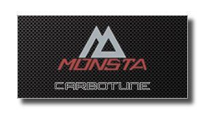 Monsta Carbotune branding logo with a silver stylized M and red MONSTA text on a carbon-fiber background.