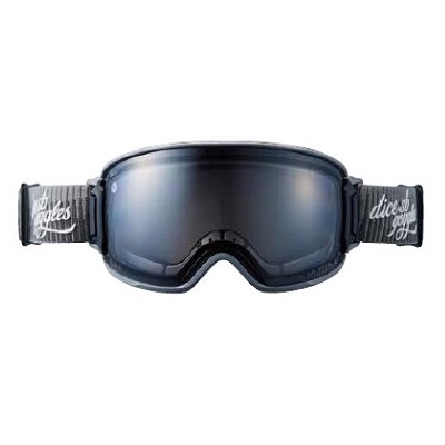 Pair of ski/snowboard goggles with dark reflective lenses and a black elastic strap.