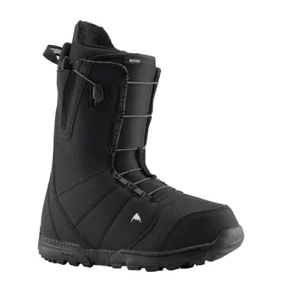 Black high-cut snow boot with laces, padded tongue, and rugged tread for winter traction.