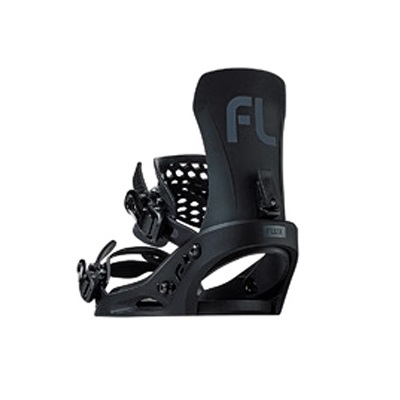 Black Flux snowboard binding with ratchet straps and highback for the boot attachment