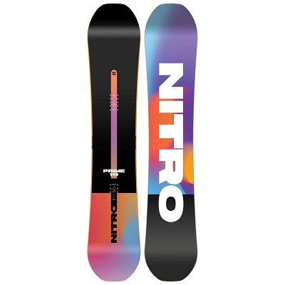 Two Nitro skis with bold gradient colors and prominent branding, standing upright side by side in a vertical layout.