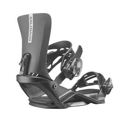 Salomon snowboard binding with highback, straps, and baseplate for attaching a boot to a snowboard