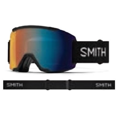 Smith ski goggles with blue-orange mirrored lens and two black straps (one attached to the frame).