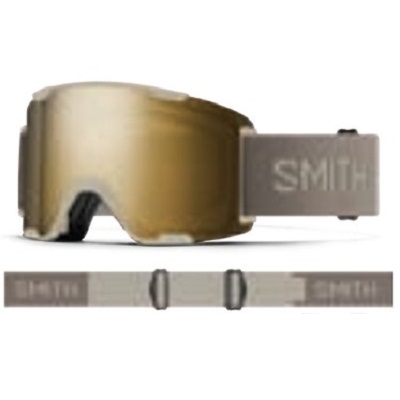 Smith ski goggles with bronze mirror lens and gray adjustable strap.